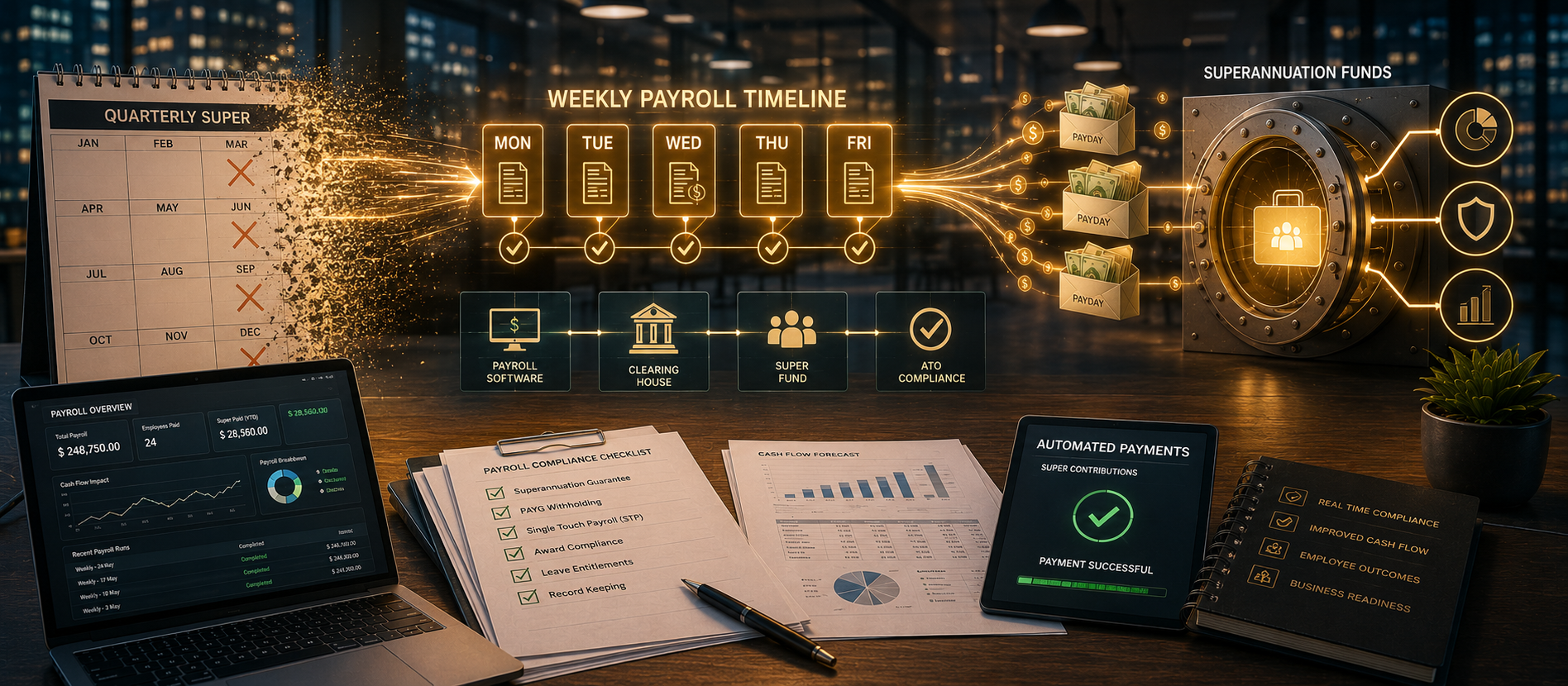 Employer reviewing Payday Super compliance and payroll obligations
